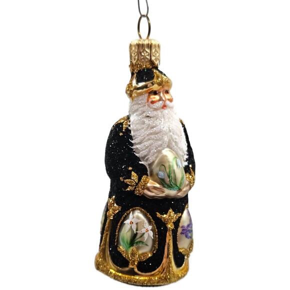Patricia Breen Miniature Imperial Santa Black Spring Flower Christmas Ornament - Picture 4 of 14